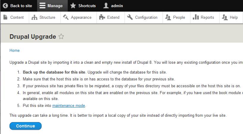 Начало обновления Drupal